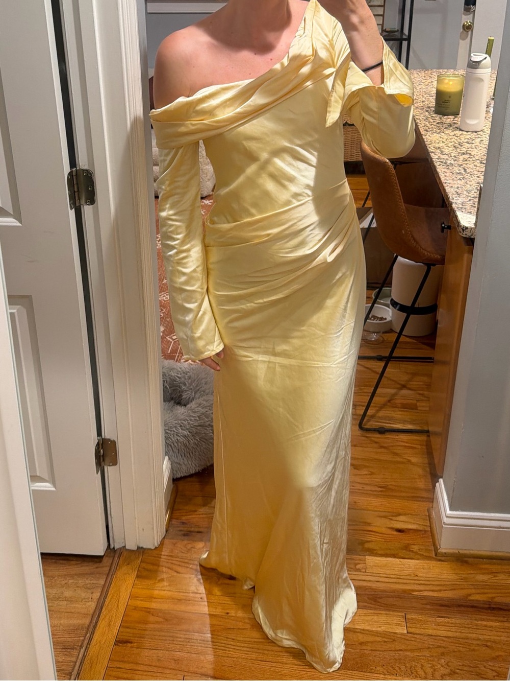 Meshki Iris Long Sleeve Satin Maxi Dress - Yellow/Lemon - Picture 3 of 3